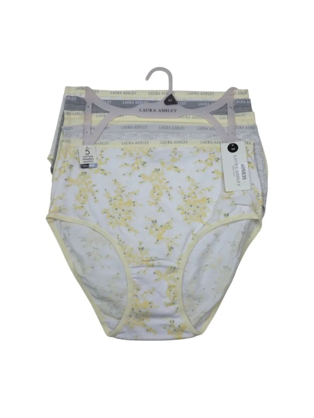 Laura Ashley Womens 5-Pack Tag-Free Medium Panties Briefs Cotton Spandex Yellow